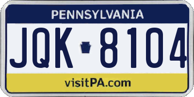 PA license plate JQK8104