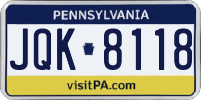 PA license plate JQK8118