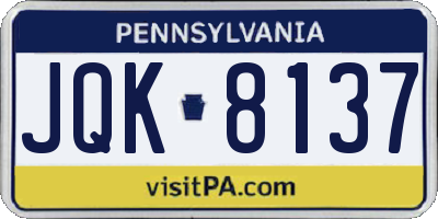 PA license plate JQK8137