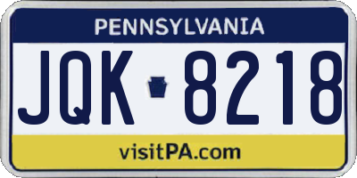 PA license plate JQK8218