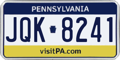 PA license plate JQK8241