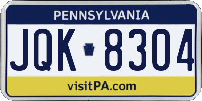 PA license plate JQK8304