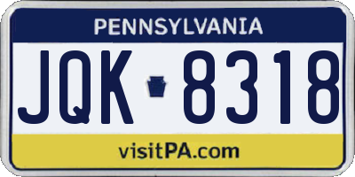 PA license plate JQK8318