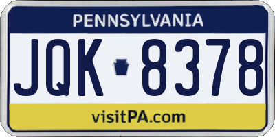 PA license plate JQK8378