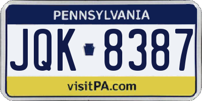 PA license plate JQK8387
