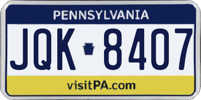 PA license plate JQK8407