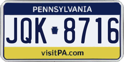 PA license plate JQK8716