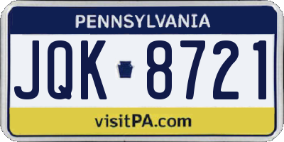PA license plate JQK8721