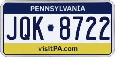 PA license plate JQK8722