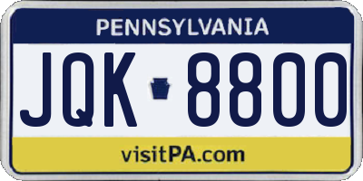 PA license plate JQK8800