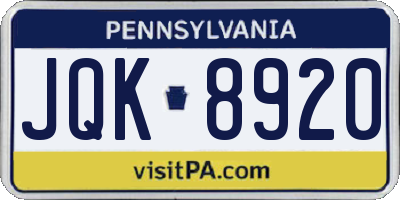 PA license plate JQK8920