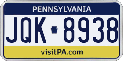 PA license plate JQK8938