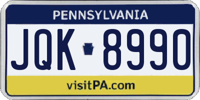 PA license plate JQK8990