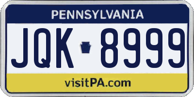 PA license plate JQK8999