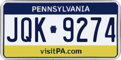 PA license plate JQK9274