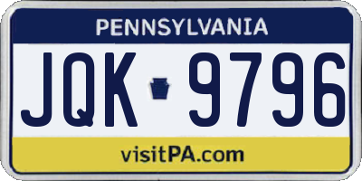 PA license plate JQK9796
