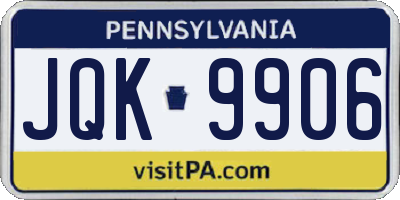 PA license plate JQK9906