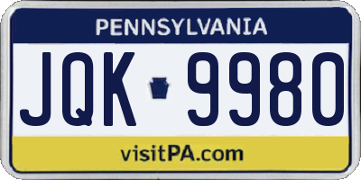 PA license plate JQK9980