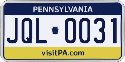 PA license plate JQL0031