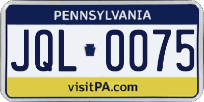 PA license plate JQL0075