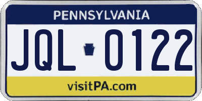 PA license plate JQL0122