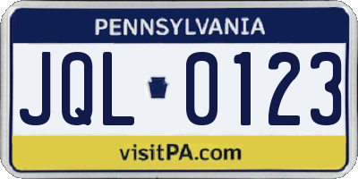 PA license plate JQL0123