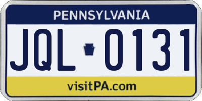 PA license plate JQL0131