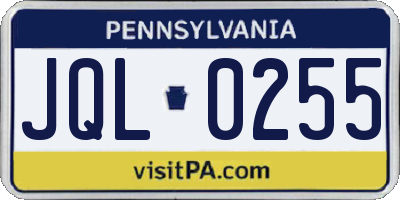 PA license plate JQL0255