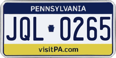 PA license plate JQL0265