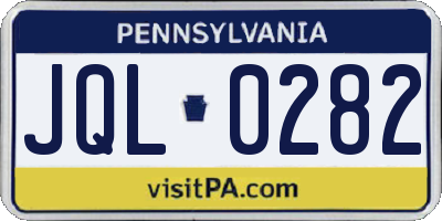 PA license plate JQL0282