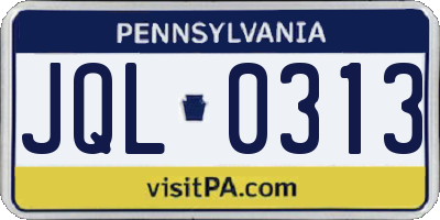 PA license plate JQL0313