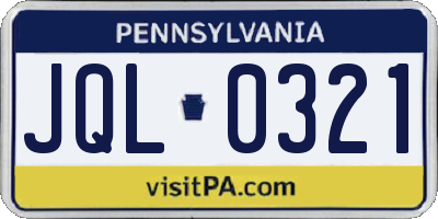 PA license plate JQL0321