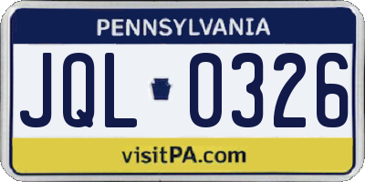 PA license plate JQL0326
