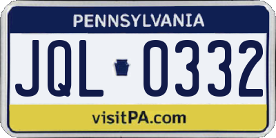 PA license plate JQL0332