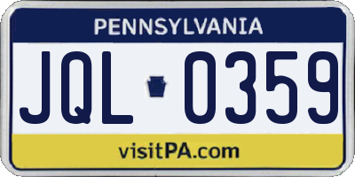 PA license plate JQL0359