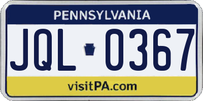 PA license plate JQL0367