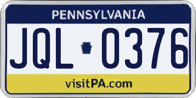 PA license plate JQL0376