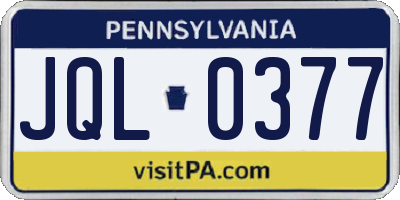 PA license plate JQL0377