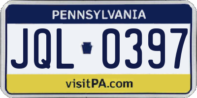 PA license plate JQL0397