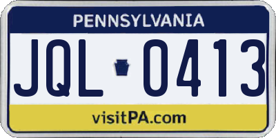PA license plate JQL0413