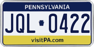 PA license plate JQL0422