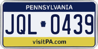 PA license plate JQL0439