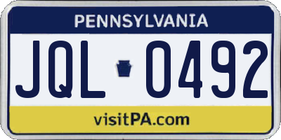 PA license plate JQL0492