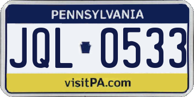 PA license plate JQL0533