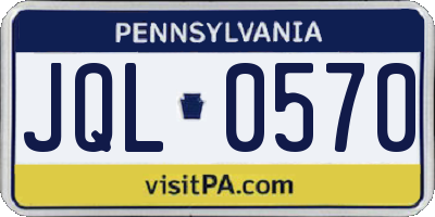 PA license plate JQL0570
