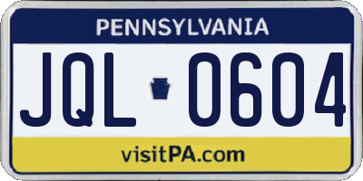 PA license plate JQL0604