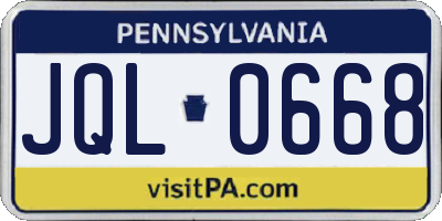 PA license plate JQL0668