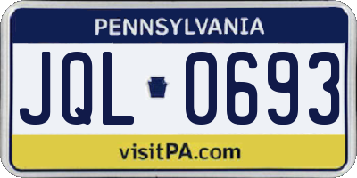 PA license plate JQL0693
