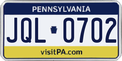 PA license plate JQL0702