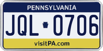 PA license plate JQL0706